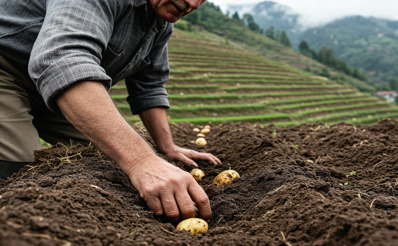 Farmer Sowing Potato Seeds: Laying the Foundation for a Healthy and Productive Crop
