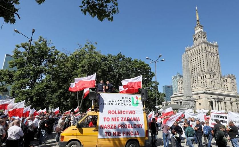 Impression of farmers protesting in the Polish Capital Warsaw in May.