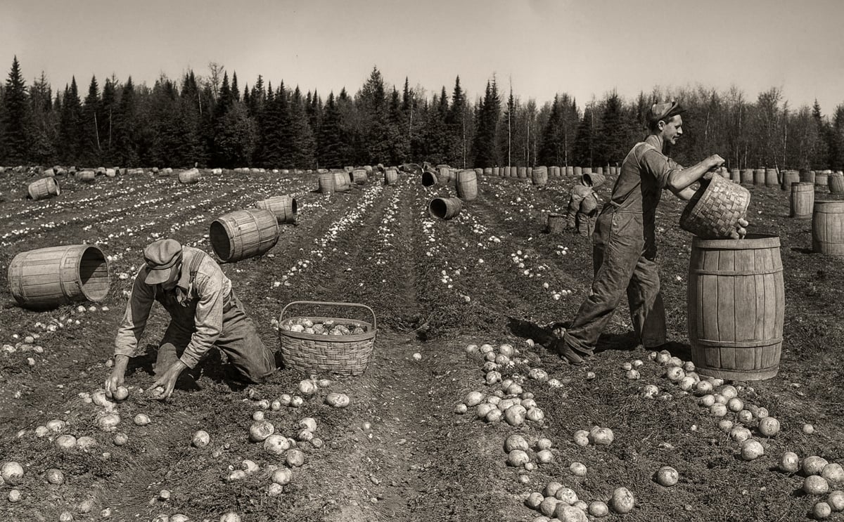 Potato Break in New Brunswick in the old days (1946) Source: Provincial Archives of New Brunswick Potato Break in New Brunswick in the old days (1946) Source: Provincial Archives of New Brunswick
