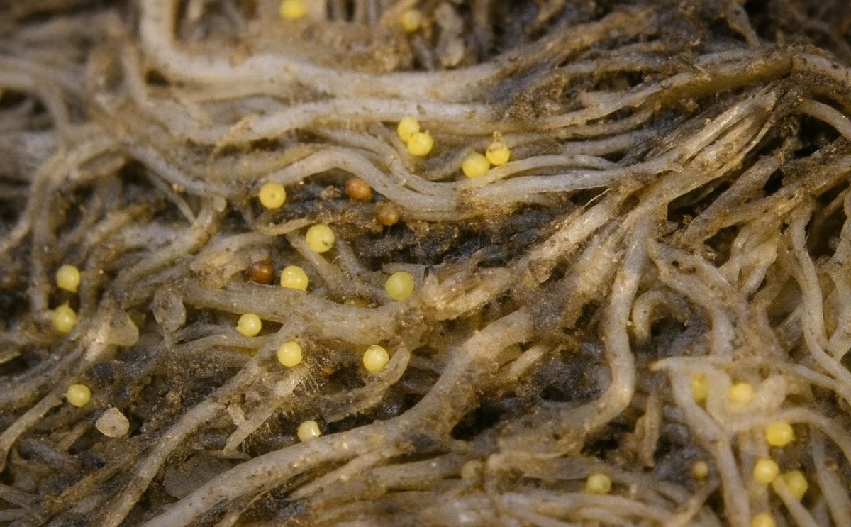 Potato Cyst Nematoe infected plant roots Potato Cyst Nematoe infected plant roots