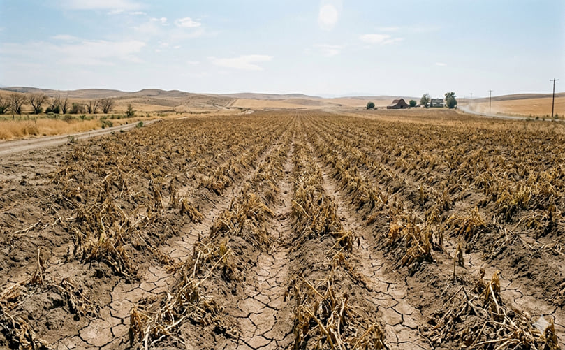 Drought-Stressed Potato Field Showing Delayed Canopy Closure Drought-Stressed Potato Field Showing Delayed Canopy Closure