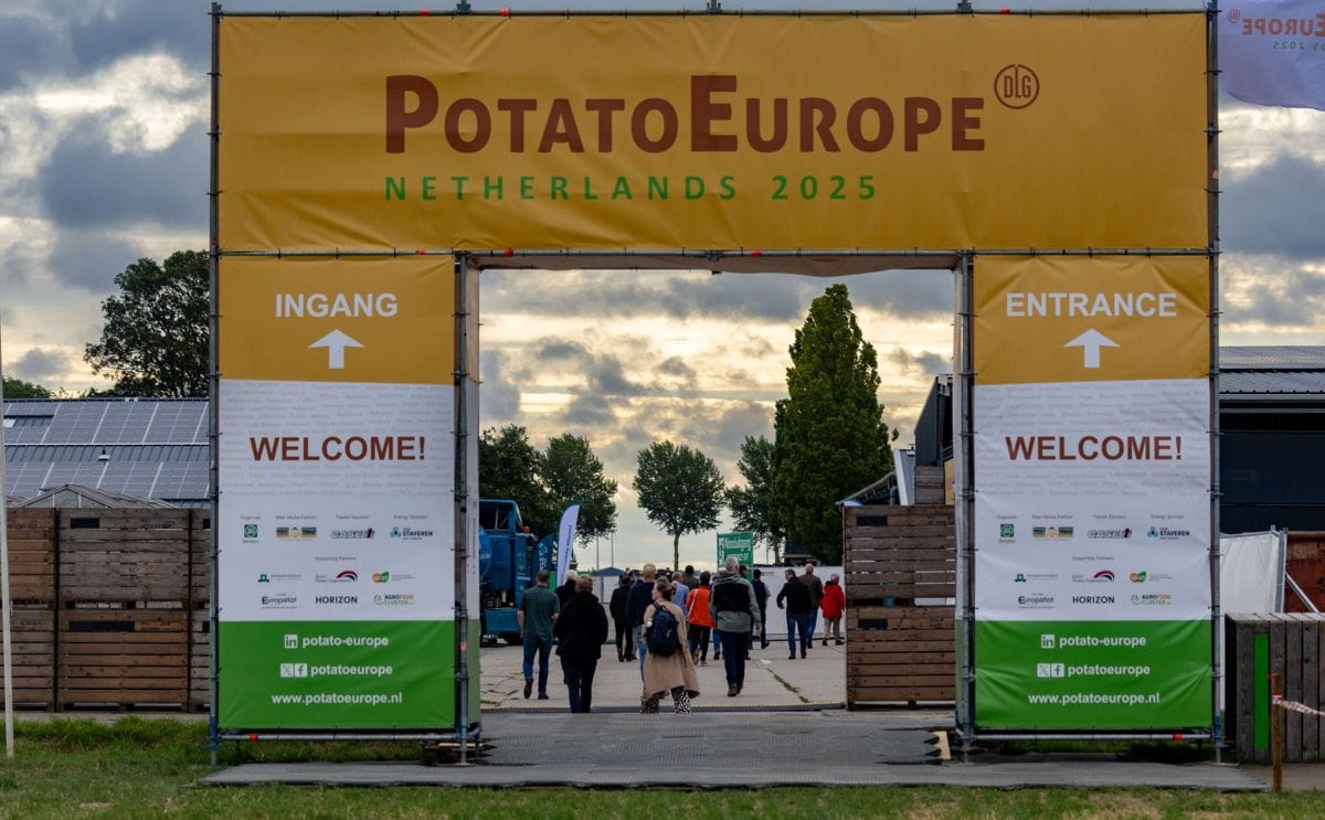 Entrance gate at PotatoEurope 2025 in Lelystad, Netherlands, welcoming a record-breaking 17,268 visitors from 107 countries.