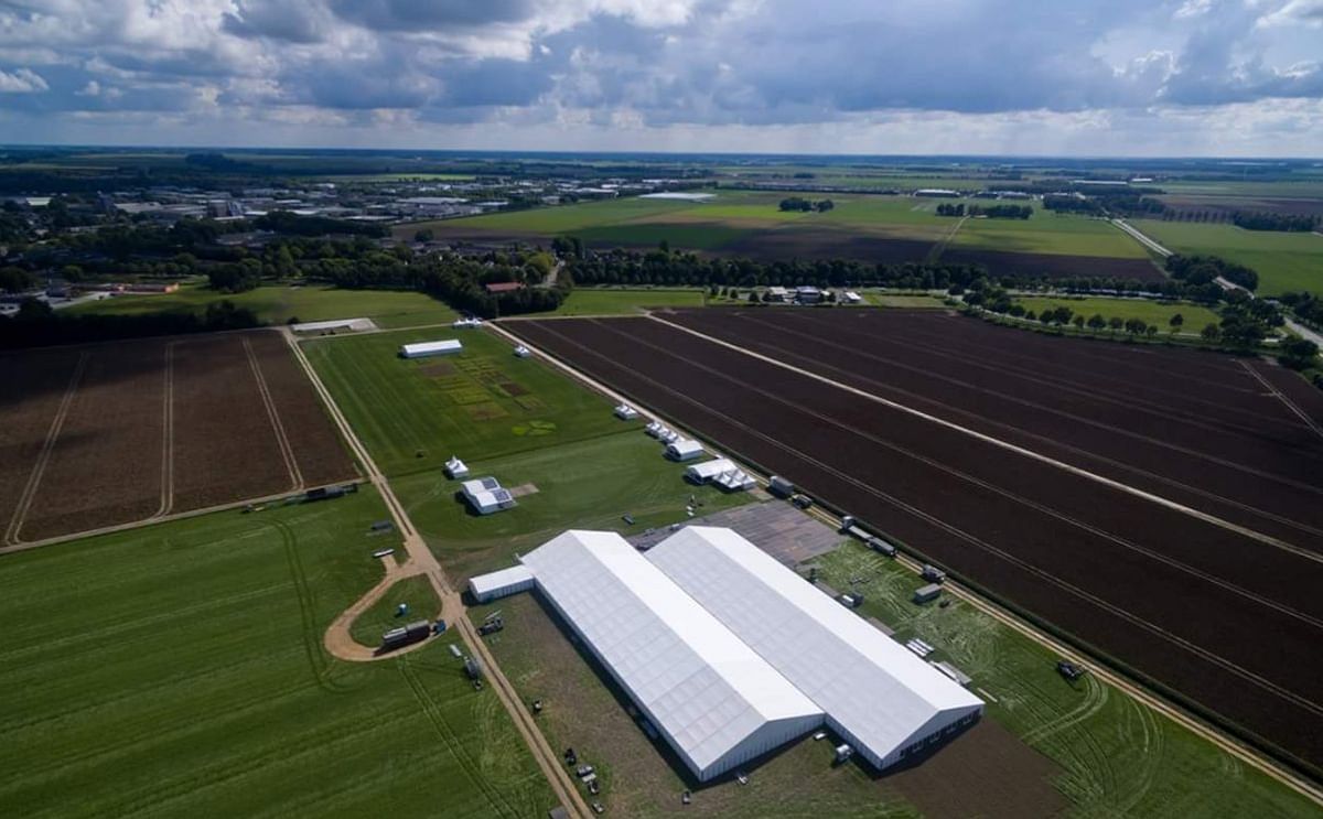 Aerial view of the Potato Europe 2017 trade show area in Emmeloord, The Netherlands.