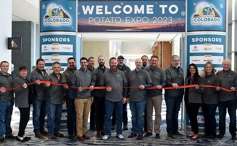 Potato Expo Steering Committee members cut the ribbon to open Potato Expo 2023 at the entrance of the Expo Hall Potato Expo Steering Committee members cut the ribbon to open Potato Expo 2023 at the entrance of the Expo Hall