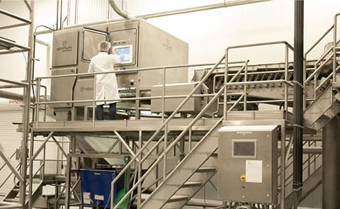 Jeremie Pavelski, President at Heartland Farms, Top Tier Ingredients, checks the potato flake optical sorter Jeremie Pavelski, President at Heartland Farms, Top Tier Ingredients, checks the potato flake optical sorter