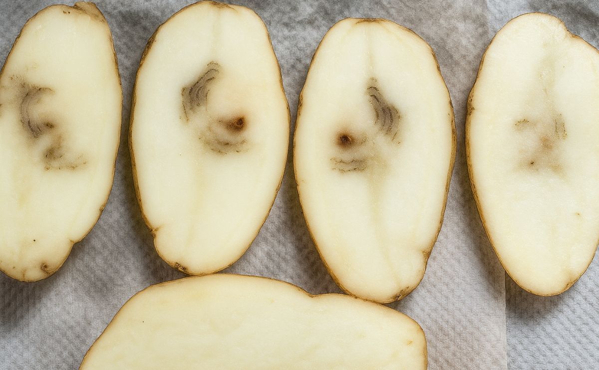 Tuber symptoms of the Potato Mop Top Virus (PMTV)