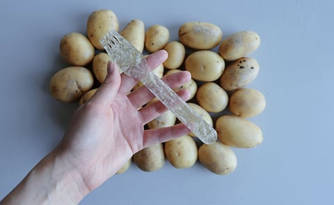 Potato Plastic is a biodegradable material made of potato starch that can be used for cutlery and straws and will decompose just two months after use (Courtesy: James Dyson Foundation) Potato Plastic is a biodegradable material made of potato starch that can be used for cutlery and straws and will decompose just two months after use (Courtesy: James Dyson Foundation)