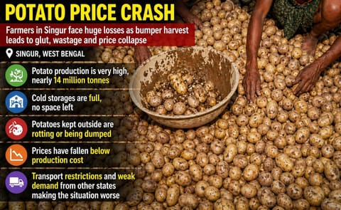 High potato production in West Bengal leads to price decline, storage shortages, and increased wastage High potato production in West Bengal leads to price decline, storage shortages, and increased wastage