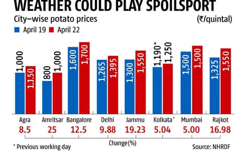 Potato prices in India rise as bad weather threatens output Potato prices in India rise as bad weather threatens output