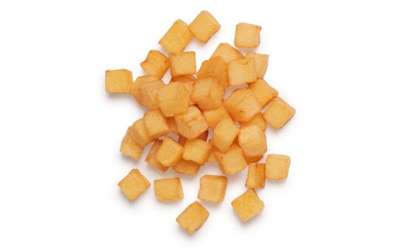 Clean, uniform potato slices produced with the FAM Stumabo Dorphy™ machine. Clean, uniform potato slices produced with the FAM Stumabo Dorphy™ machine.