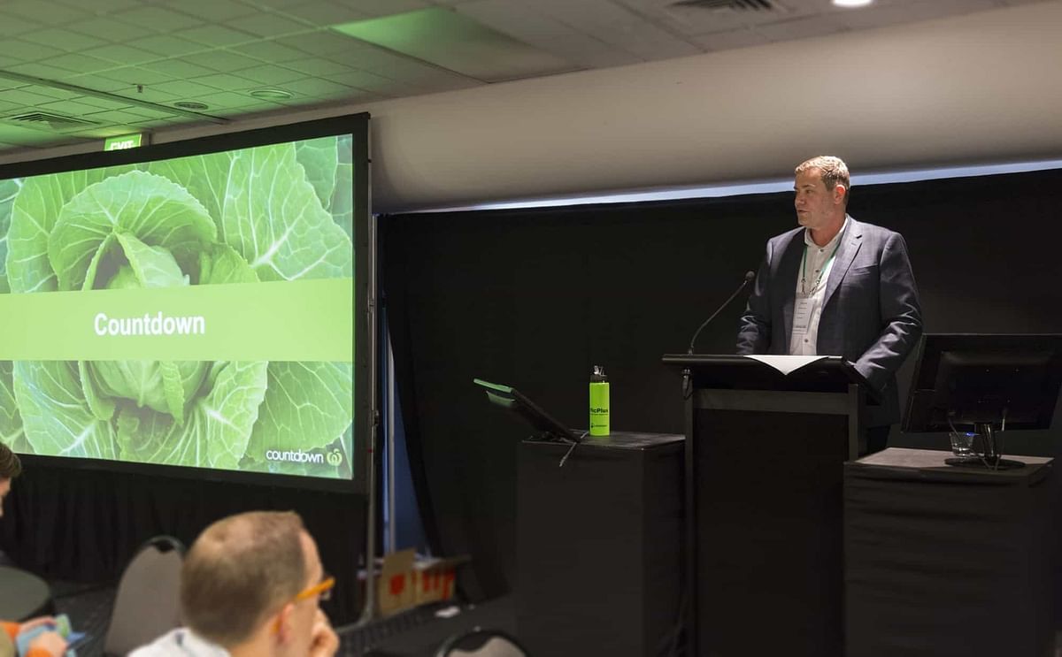 Grant Robinson, business manager at supermarket chain Countdown, presenting at the Potatoes New Zealand conference in Christchurch.