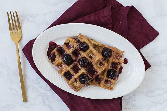 Hash Brown Waffles with Tart Cherry Syrup