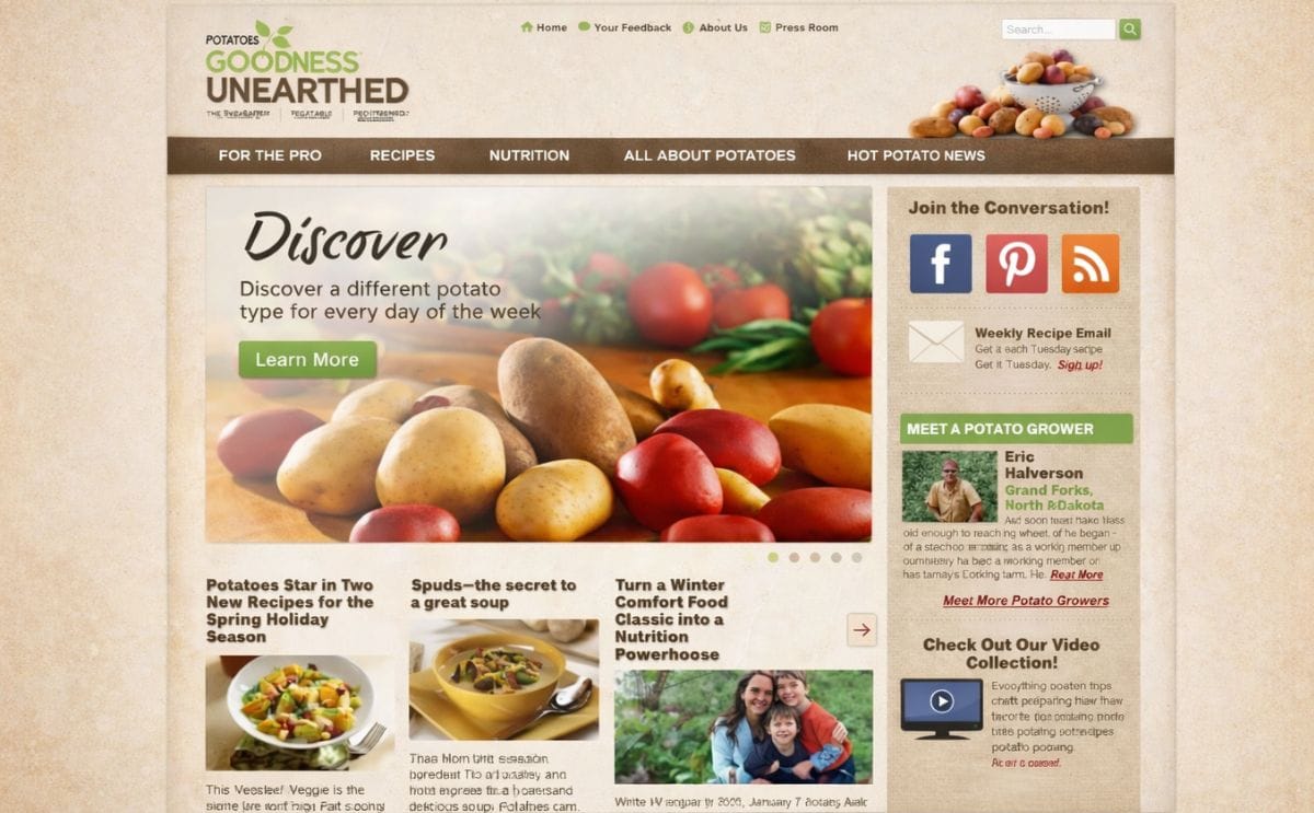 Redesigned United States Potato Board website potatogoodness.com shows improved consumer engagement