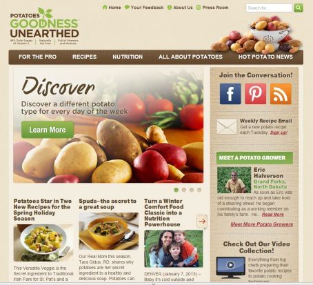 Redesigned United States Potato Board website potatogoodness.com shows improved consumer engagement