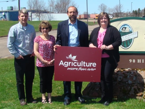Welcoming PEI Potato Board Chairman Gary Linkletter (third from left) and General Manager Greg Donald (far left) to the Agriculture More Than Ever family is Karen MacInnis Larter, Manager of Customer Service, Atlantic (far right) and Sarah Watts, Customer Service Representative (second from left). Welcoming PEI Potato Board Chairman Gary Linkletter (third from left) and General Manager Greg Donald (far left) to the Agriculture More Than Ever family is Karen MacInnis Larter, Manager of Customer Service, Atlantic (far right) and Sarah Watts, Customer Service Representative (second from left).