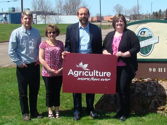 Welcoming PEI Potato Board Chairman Gary Linkletter (third from left) and General Manager Greg Donald (far left) to the Agriculture More Than Ever family is Karen MacInnis Larter, Manager of Customer Service, Atlantic (far right) and Sarah Watts, Customer Service Representative (second from left). Welcoming PEI Potato Board Chairman Gary Linkletter (third from left) and General Manager Greg Donald (far left) to the Agriculture More Than Ever family is Karen MacInnis Larter, Manager of Customer Service, Atlantic (far right) and Sarah Watts, Customer Service Representative (second from left).