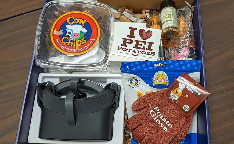 The kits include virtual reality goggles as well as some potato-related Island goodies. (Courtesy CBC) The kits include virtual reality goggles as well as some potato-related Island goodies.