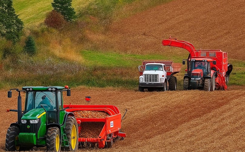 Modern Potato Harvester Lifting Tubers from the Soil