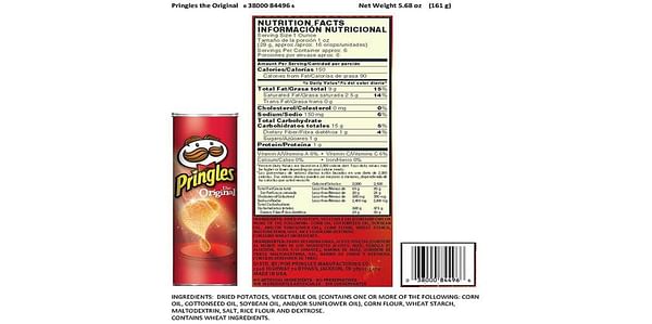 Pringles Issues Allergy Alert and Voluntary Recall of One Hour’s Worth of Production of Original Crisps Due to Undeclared Milk