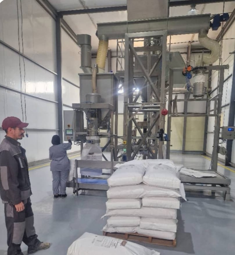 MYDIPUREE's potato flakes production and packaging line in Algeria, showcasing industrial-scale manufacturing and export-ready operations.