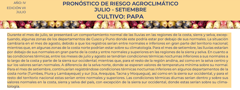 Pronóstico de Riego Agroclimático Julio - Septiembre 2022 Pronóstico de Riego Agroclimático
Julio - Septiembre 2022
