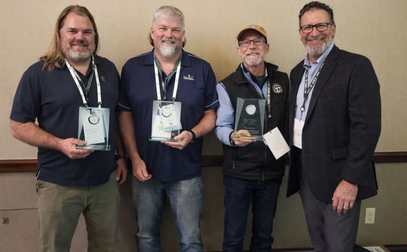 Retiring Potato Sustainability Alliance board members Andy Diercks, Chad Berry, and Shane Sampels, together with John Mesko, CEO of the Potato Sustainability Alliance.
