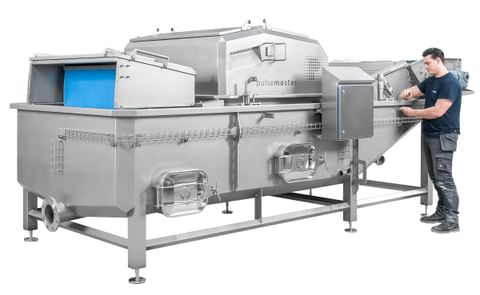 This Pulsemaster's Pulsed Electric Field system is capable of treating up to 80 tons (176.000 lbs) of whole potatoes per hour for the production of French Fries. This Pulsemaster's Pulsed Electric Field system is capable of treating up to 80 tons (176.000 lbs) of whole potatoes per hour for the production of French Fries.