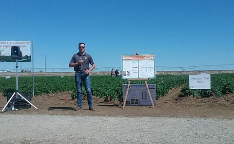 PVY demonstration plot trial in Washington on July 13, 2022, drew crowds of growers and crop consultans to see symptomps of three different straints of the virus in more than 20 potato cultivars.