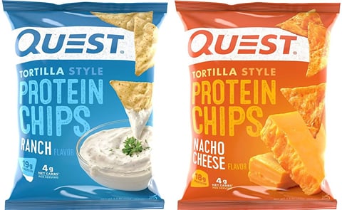 Quest Nutrition high-protein tortilla chips are available in the flavors Nacho Cheese and Ranch Quest Nutrition high-protein tortilla chips are available in the flavors Nacho Cheese and Ranch