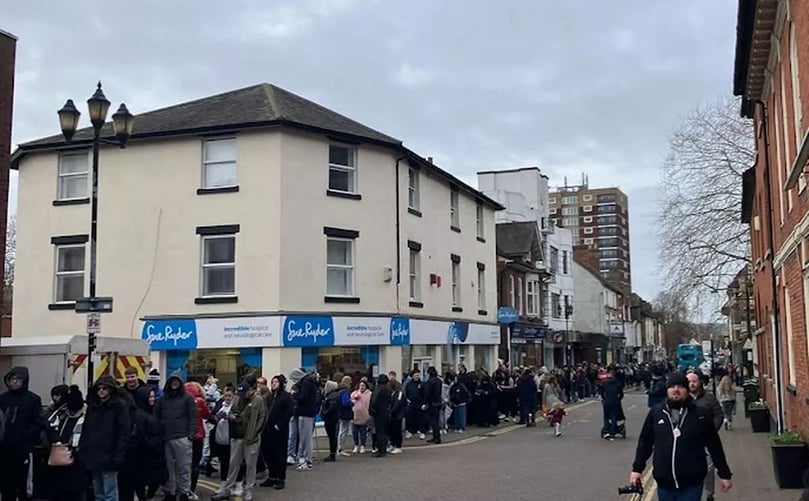 The queue stretching down Tamworth town centre for Spud Man's free day for charity on Saturday, January 27, 2024