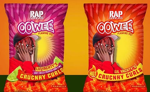 Lil Yachty Rap Snacks flavors: The purple bag will be the hot chili pepper and lime flavor, and the orange bag will feature the hot Crunchy Curls! Lil Yachty Rap Snacks flavors: The purple bag will be the hot chili pepper and lime flavor, and the orange bag will feature the hot Crunchy Curls!