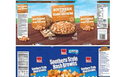 Illustration of the packaging of the recalled Roundy's Southern Style Hash Browns (top) and the Harris Teeter Southern Style Hash Browns (below). Illustration of the packaging of the recalled Roundy's Southern Style Hash Browns (top) and the Harris Teeter Southern Style Hash Browns (below).