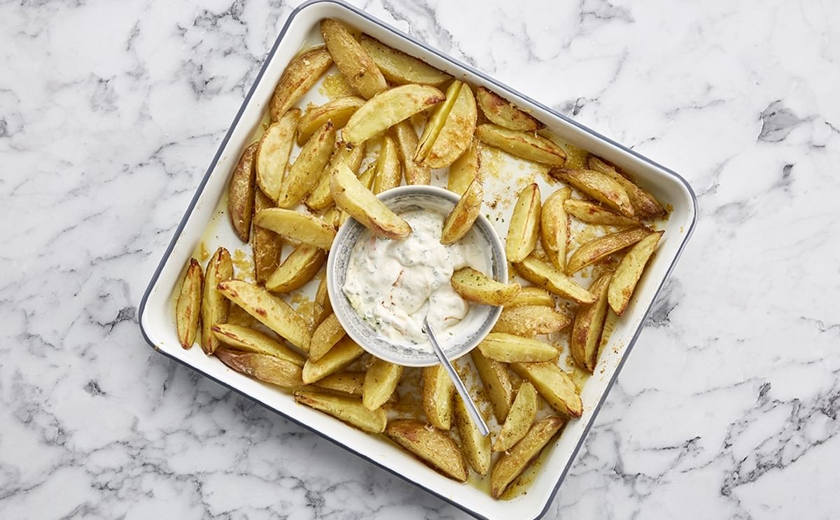 Festive-style Belgian potato wedges