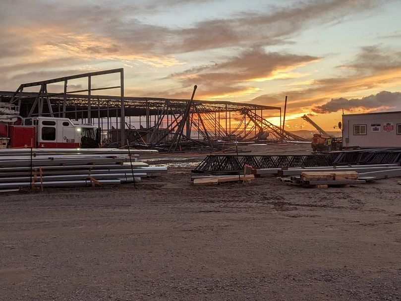 Pasco emergency rescue crews responded to a building collapse at the construction site of a new processing plant for Reser’s Fine Foods. (Courtesy: Cameron Probert)