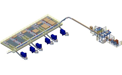 Scott - Multi-line palletising system 3D layout - veg packer Scott - Multi-line palletising system 3D layout - veg packer