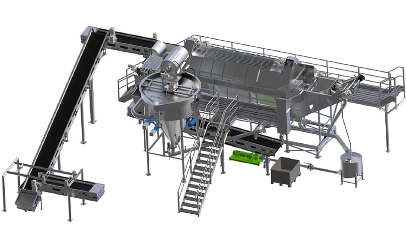 Example of the typical integration of the Solids Extractor in a potato washing operation Example of the typical integration of the Solids Extractor in a potato washing operation