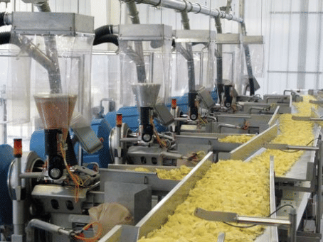 Shearer Foods potato chip distribution. Vibrating pans pivot left or right according to demand signals from each scale. Shearer Foods potato chip distribution. Vibrating pans pivot left or right according to demand signals from each scale.