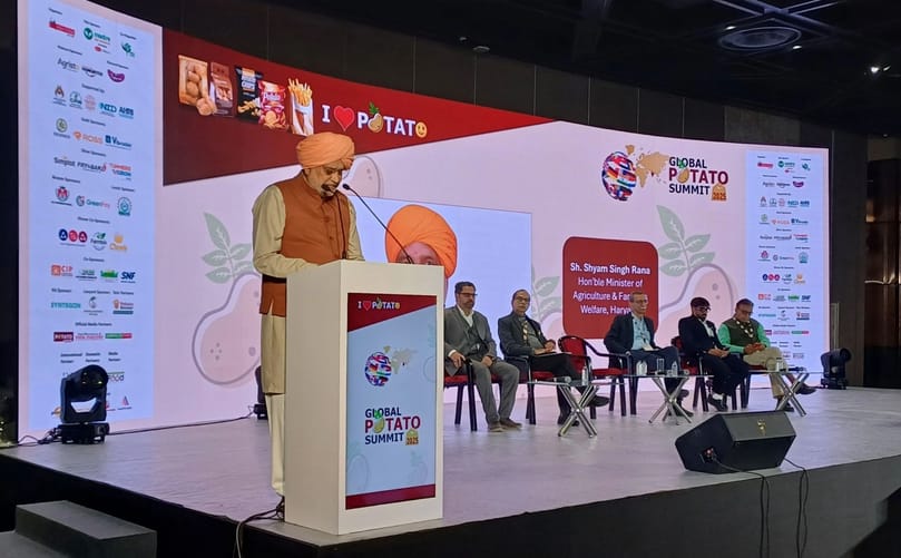 Shri Shyam Singh Rana, Hon’ble Minister of Agriculture & Farmers Welfare, Haryana, delivers the inaugural address at the Global Potato Summit 2025 in Greater Noida, setting the vision for innovation, sustainability, and growth in India’s potato value chain. Shri Shyam Singh Rana, Hon’ble Minister of Agriculture & Farmers Welfare, Haryana, delivers the inaugural address at the Global Potato Summit 2025 in Greater Noida, setting the vision for innovation, sustainability, and growth in India’s potato value chain.