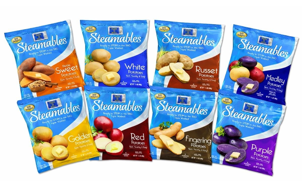 The expanded collection of Side Delights Steamables brought to you by the Fresh Solutions Network, with at the right top the new addition: Steamables Medley Potatoes