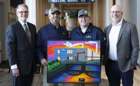 Simplot Inc. representatives David Valdez, second from left, and Andrew Hexum, second from right, accept the 2026 Klaus Thiessen Impact Award from EDC President and CEO Keith Lund, left, and EDC Board of Directors Chairman Shawn Gaddie, right, at the Thursday, March 26, 2026, EDC's annual meeting. Simplot Inc. representatives David Valdez, second from left, and Andrew Hexum, second from right, accept the 2026 Klaus Thiessen Impact Award from EDC President and CEO Keith Lund, left, and EDC Board of Directors Chairman Shawn Gaddie, right, at the Thursday, March 26, 2026, EDC's annual meeting.