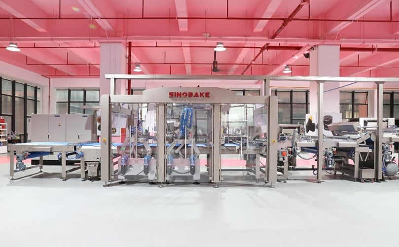 SinoBake’s industrial baking and food processing equipment is installed at its production facility. SinoBake’s