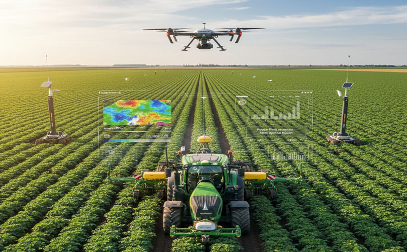 An overview of smart farming in potato cultivation, showing technology-enhanced fields. An overview of smart farming in potato cultivation, showing technology-enhanced fields.