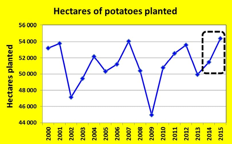 In South Africa more hectares were planted in 2015 - although not much above the multi year trend, which is more or less flat.