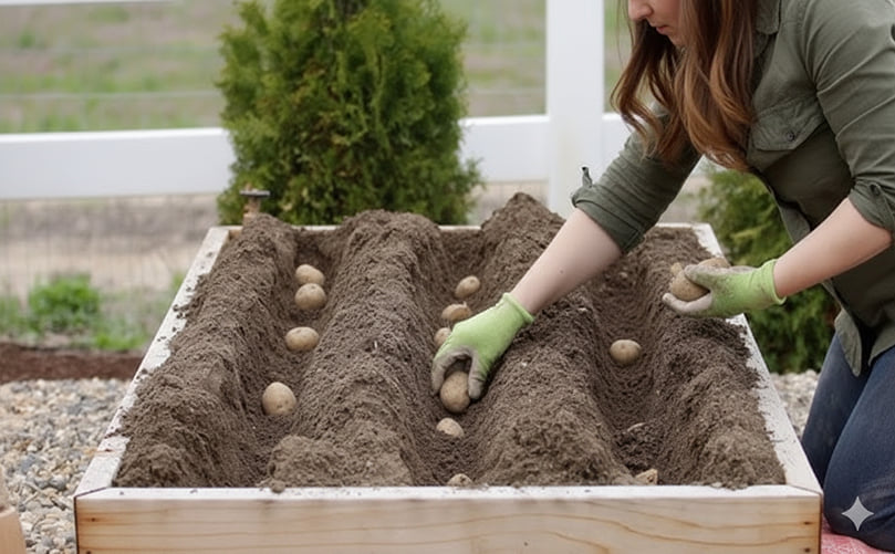 Planting Chitted Seed Potatoes in Raised Bed Planting Chitted Seed Potatoes in Raised Bed