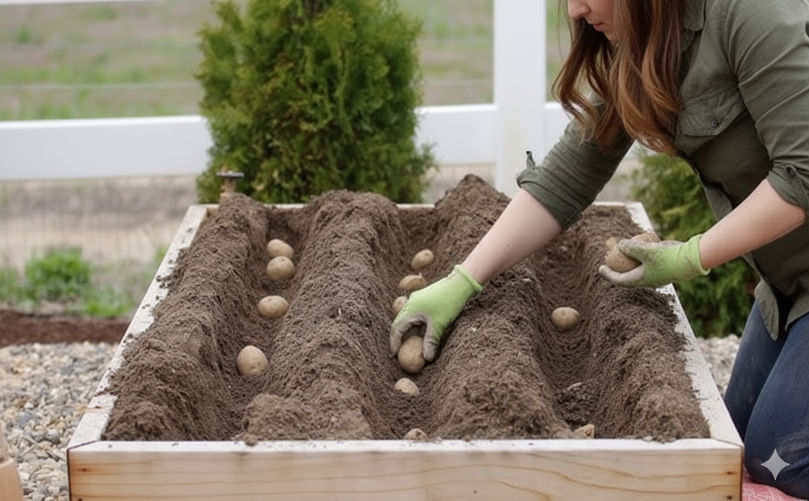 Planting Chitted Seed Potatoes in Raised Bed