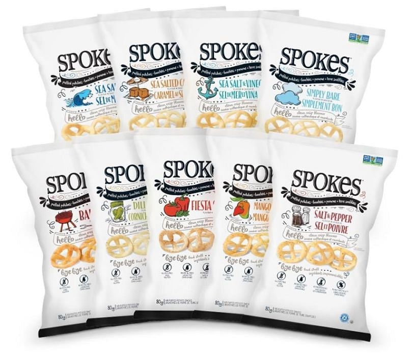 Spokes air-puffed potato snacks are available across Canada at most grocery and drugstore retailers