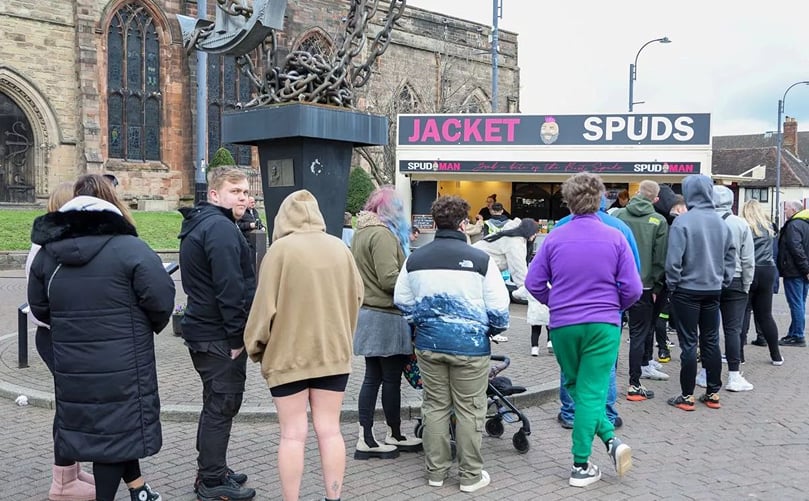 Spud Man at his pitch of more than 20 years in St Editha's Square in Tamworth - before a temporary move while it is being refurbished