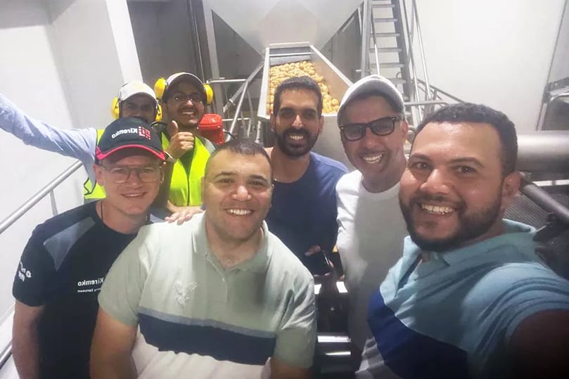 Al-Jouf and Kiremko teams celebrating progress inside the new French fry factory. Al-Jouf and Kiremko teams celebrating progress inside the new French fry factory.