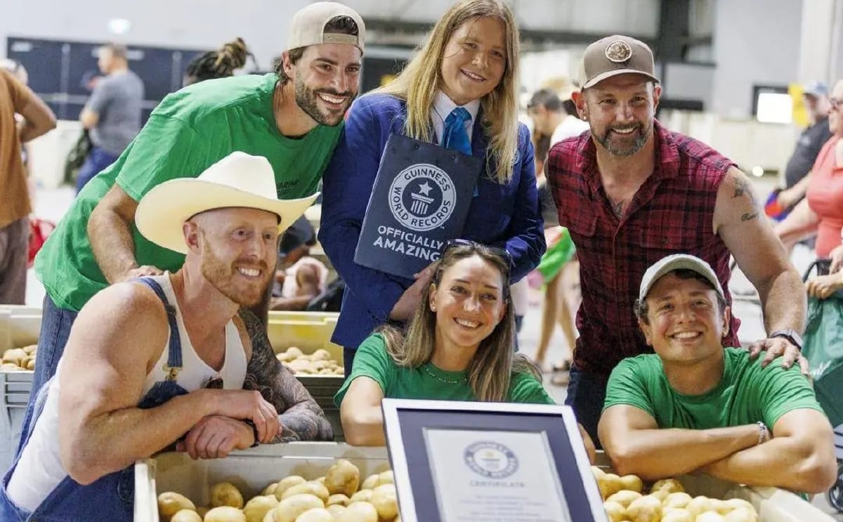 I’m euphoric right now’: Tyler Heppell and the Ugly Potato Day team celebrate after the Surrey event set a Guinness World Record by donating 246,528.61 kg of produce in 24 hours.