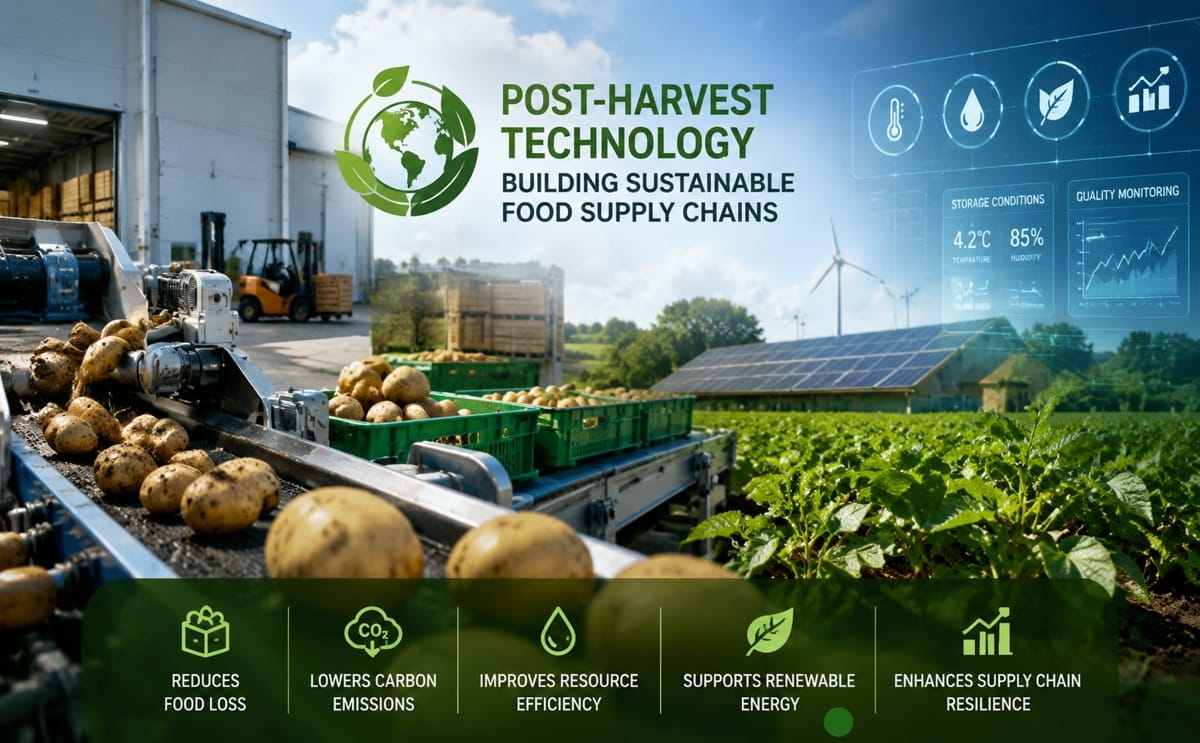Post-harvest technology solutions, including advanced sorting, storage, monitoring, and renewable energy systems, help reduce food losses, lower carbon emissions, and build more sustainable food supply chains.